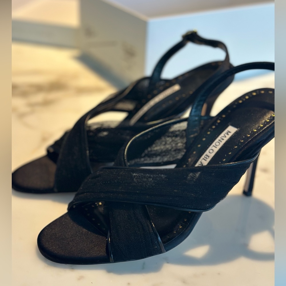 Manolo Blahnik black tulle heels New in Box sz 8